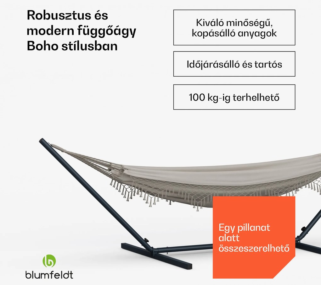 Blumfeldt SwayStation Boho függőágy, 320 x 116 cm, időjárásálló, rozsdamentes, rozsdamentes