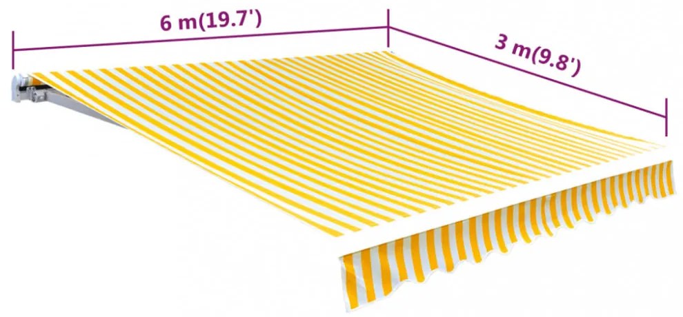 sárga-fehér vászon napellenző tető 6 x 3 m (a váz nem tartozék)