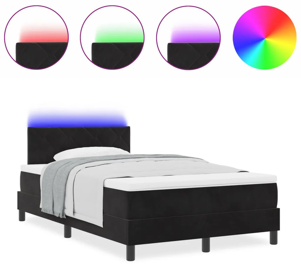 Boxspring Ágy Mattal és LED-del Fekete 120x200 cm Bársonyos