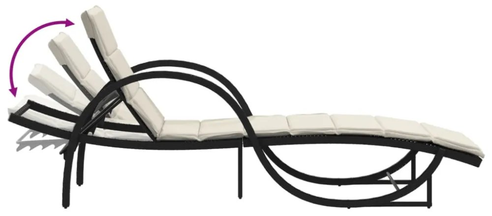 fekete polyrattan napozóágy párnával 60 x 199 x 42 cm