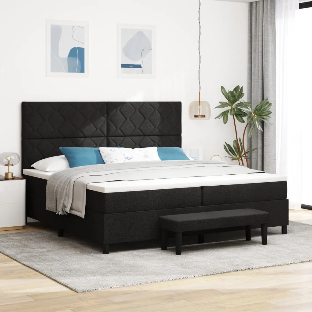 Box Spring Ágy Matraccal és Pad fekete 200x200 cm Szövet