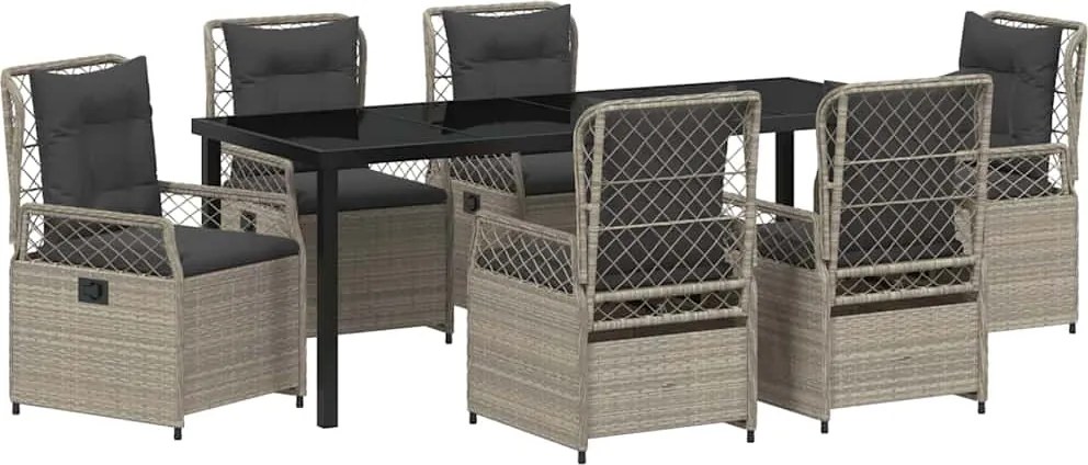 vidaXL Kert étkező szett 7 pcs Világosszürke polirattan