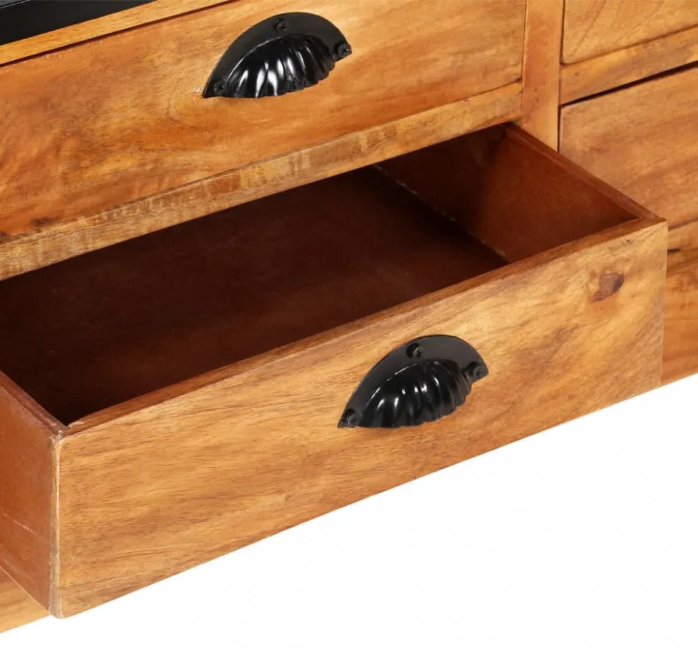 4-szintes tömör mangófa könyvespolc 6 fiókkal 122 x 36 x 181 cm