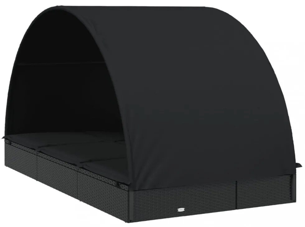 2 személyes fekete polyrattan napágy kerek tetővel 213x118x97cm