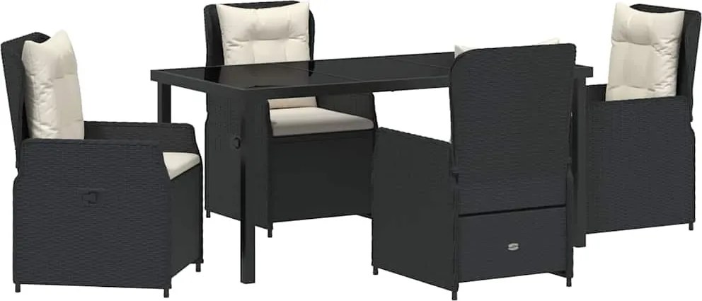 vidaXL Kert étkező szett 5 pcs Fekete polirattan