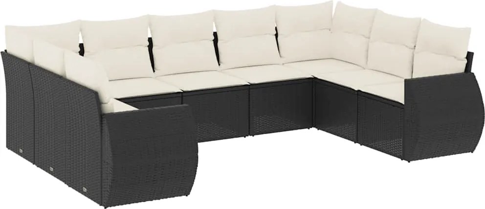 vidaXL 9 részes fekete polyrattan kerti ülőgarnitúra párnákkal