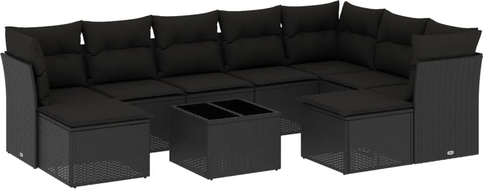 vidaXL 10 részes fekete polyrattan kerti ülőgarnitúra párnákkal
