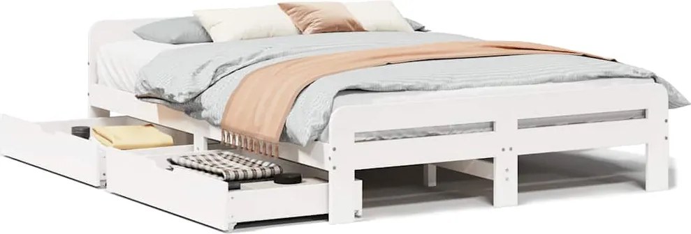 vidaXL fehér tömör fenyőfa ágy matrac nélkül 150 x 200 cm