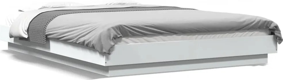 vidaXL fehér szerelt fa ágykeret LED-del 140 x 190 cm