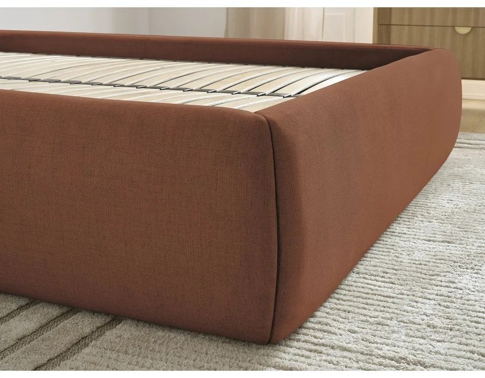 Narancssárga kárpitozott ágyneműtartós franciaágy ágyráccsal, ágytámla nélkül 160x200 cm Inera – Bobochic Paris