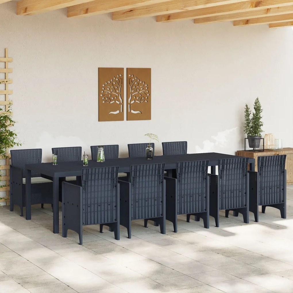 11 darabos Kerti Étkezőszett Párnákkal Antracit Polirattan, Kerti Asztal Antracit 150x100x73 cm Polirattan, Kerti Székek Párnákkal 2 db Antracit Polirattan, Kerti Székek Párnákkal 4 db Antracit Polirattan