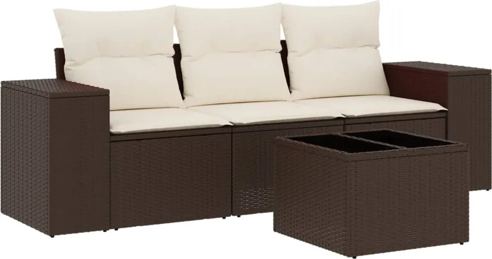 vidaXL 4 részes barna polyrattan kerti ülőgarnitúra párnákkal