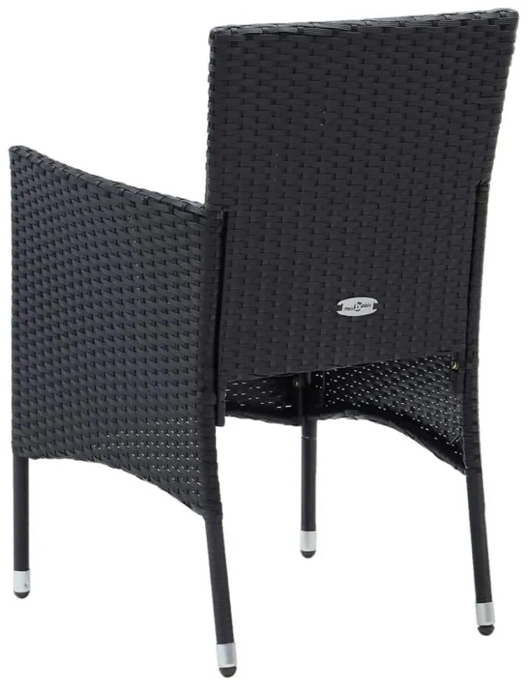 3 részes fekete polyrattan kerti étkezőgarnitúra párnákkal