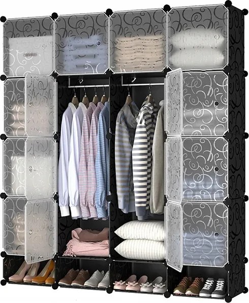 Nagy Moduláris Gardróbszekrény Polc Akasztó XXL Fekete Magas Tágas