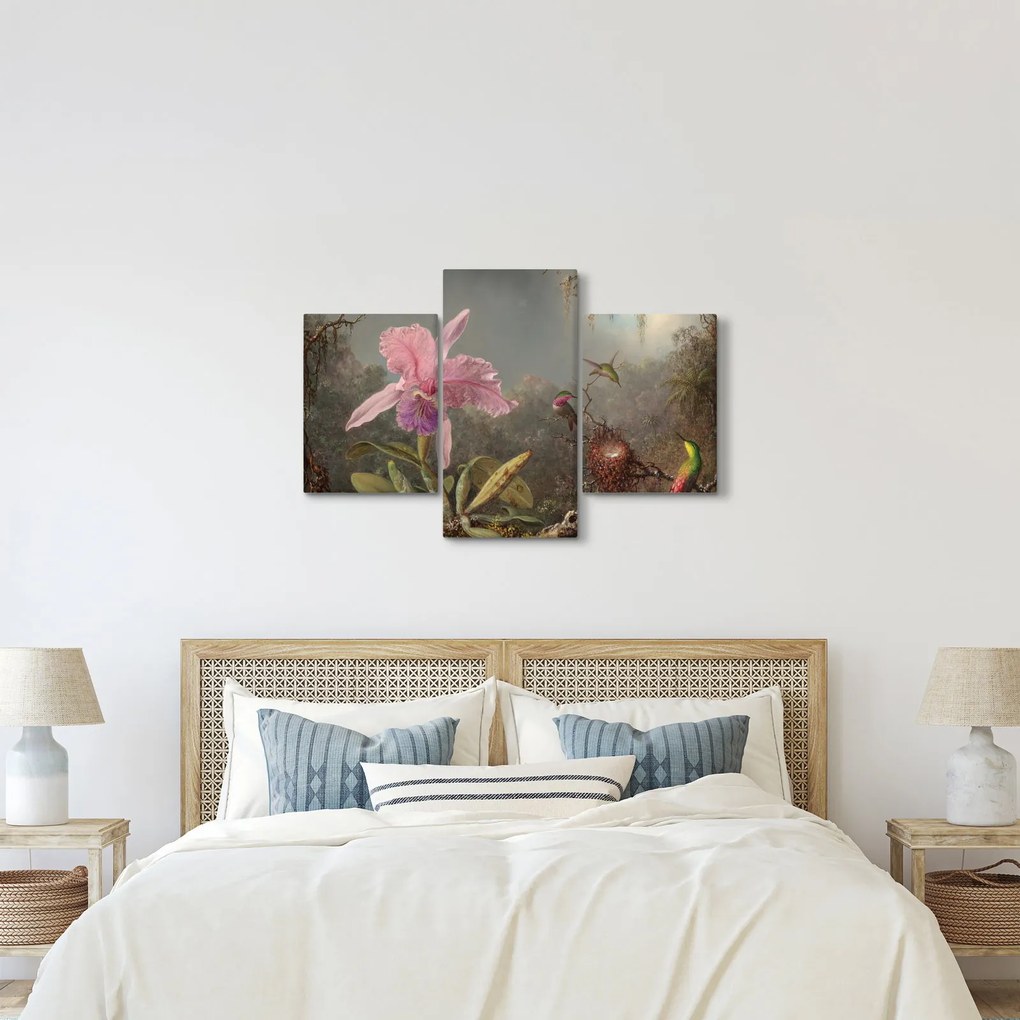 Kép - Martin Johnson Heade, Cattleya Orchid and Three Hummingbirds, reprodukciók (90x60 cm)