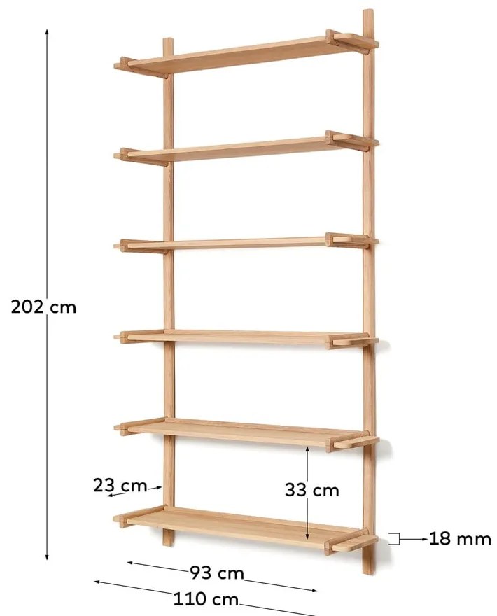 Natúr színű tölgyfa moduláris polcrendszer 110x202 cm Sitra – Kave Home