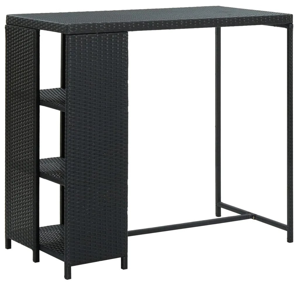Fekete polyrattan bárasztal tárolópolccal 120 x 60 x 110 cm