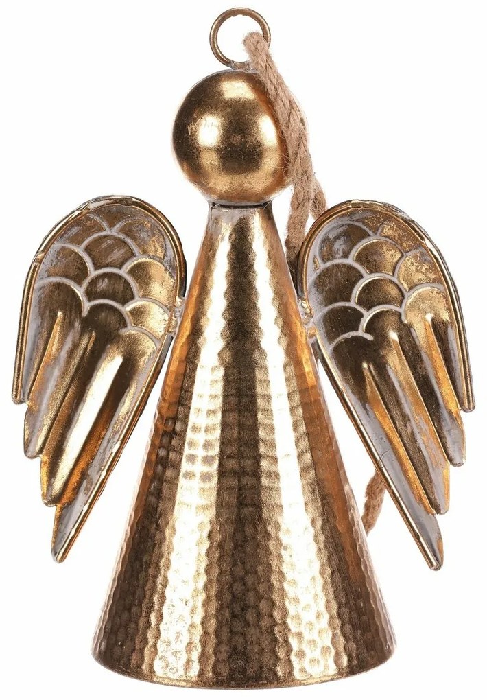 Függő fém karácsonyi dekoráció Angyal harang 24cm, arany