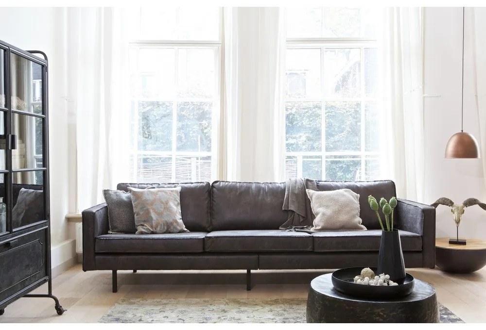 Fekete bőrutánzat kanapé 277 cm Rodeo – WOOOD