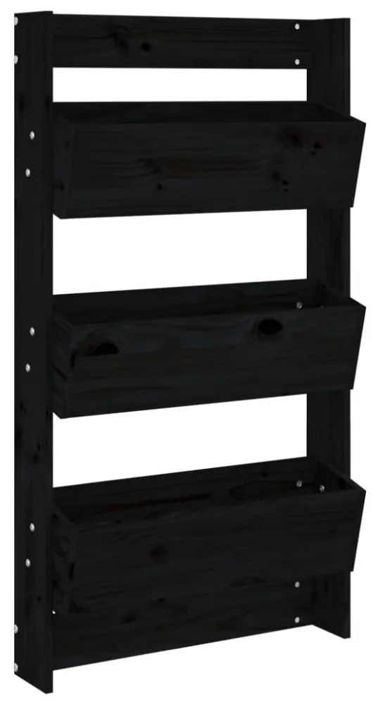 fekete 3 szintes tömör fenyőfa fali virágtartó 60x18,5x110 cm