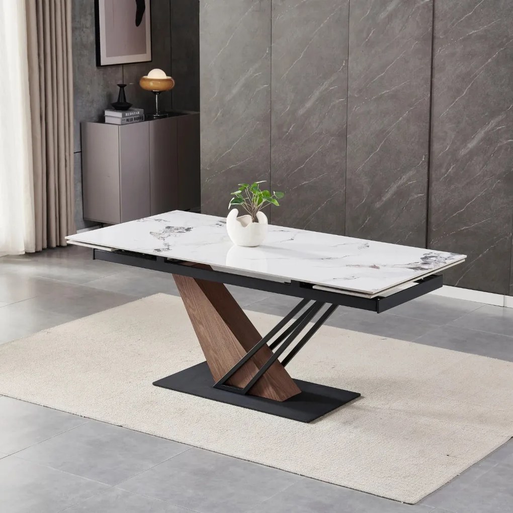 Fehér Márvány/Tölgy Színű Bővíthető Étkezőasztal. REX 2 180-240 cm