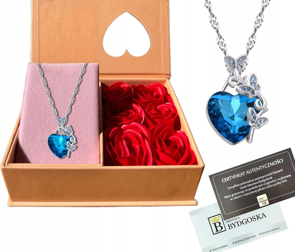 Ezüst nyaklánc női kristály szív ékszerdoboz rózsa ezüst aranyozott