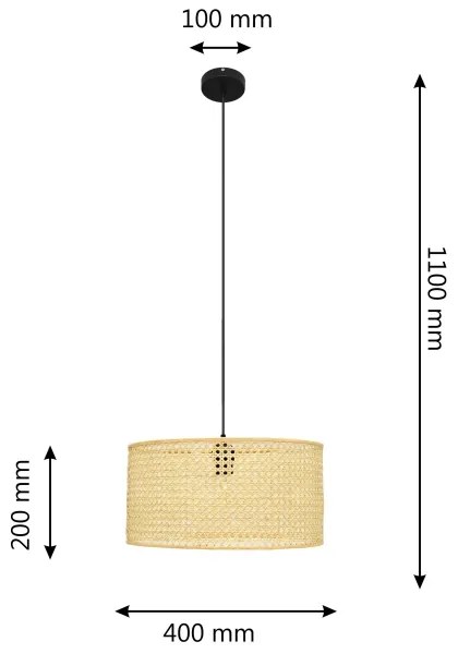 Csillár zsinóron ALBA 1xE27/15W/230V á. 40 cm rattan/fekete
