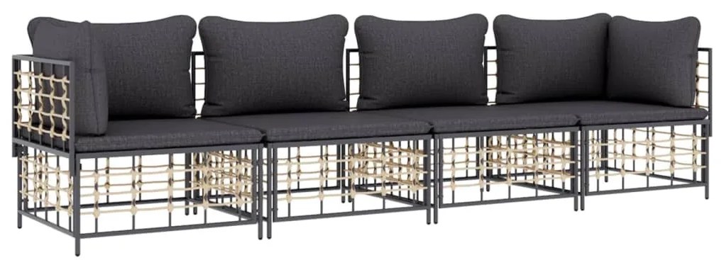 4 részes antracitszürke polyrattan kerti ülőgarnitúra párnákkal