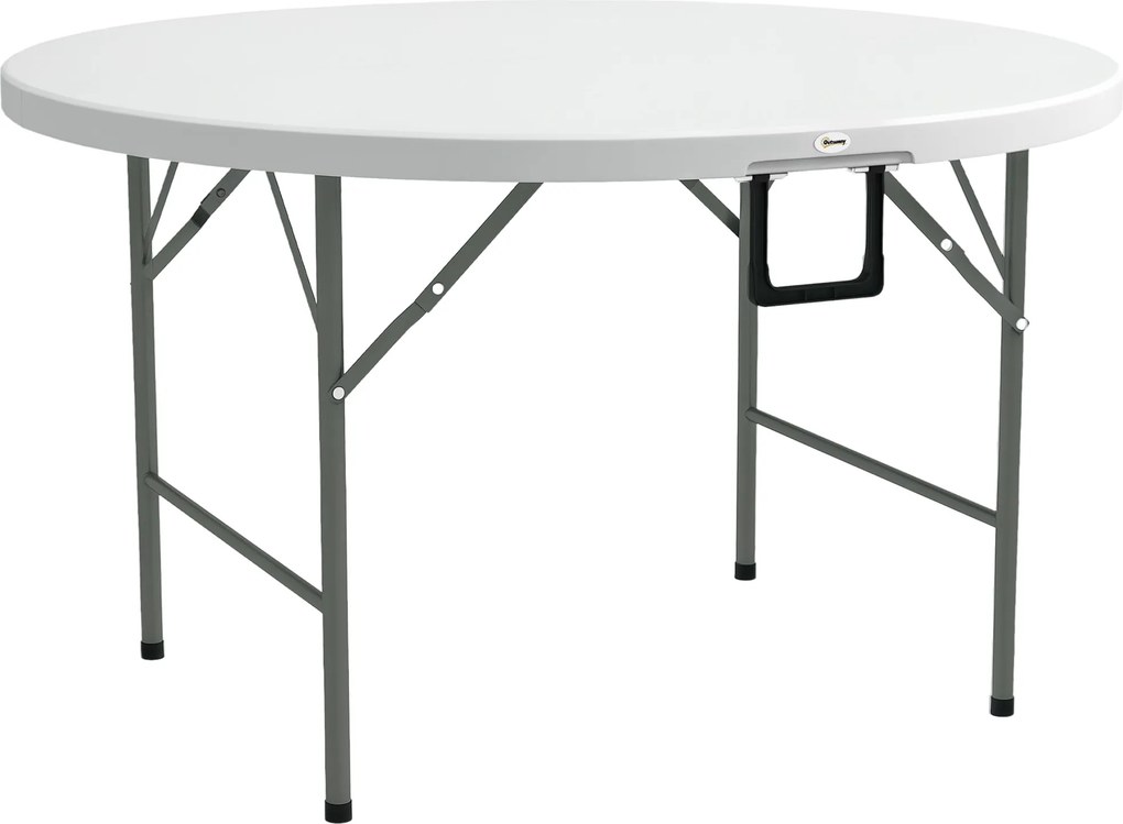 Outsunny Kerek Oldaltábla Összecsukható Kerti Asztal Acél Vázal és HDPE Toppal, 80 kg-os Teherbírással, Belső és Külső Használatra Ø122x73 cm | Aosom