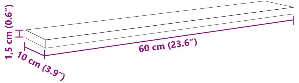 Könyvespolc Rács - 4 Fekete Tölgy Színben, 60x10x1.5 cm - Mérnöki Fából Készült