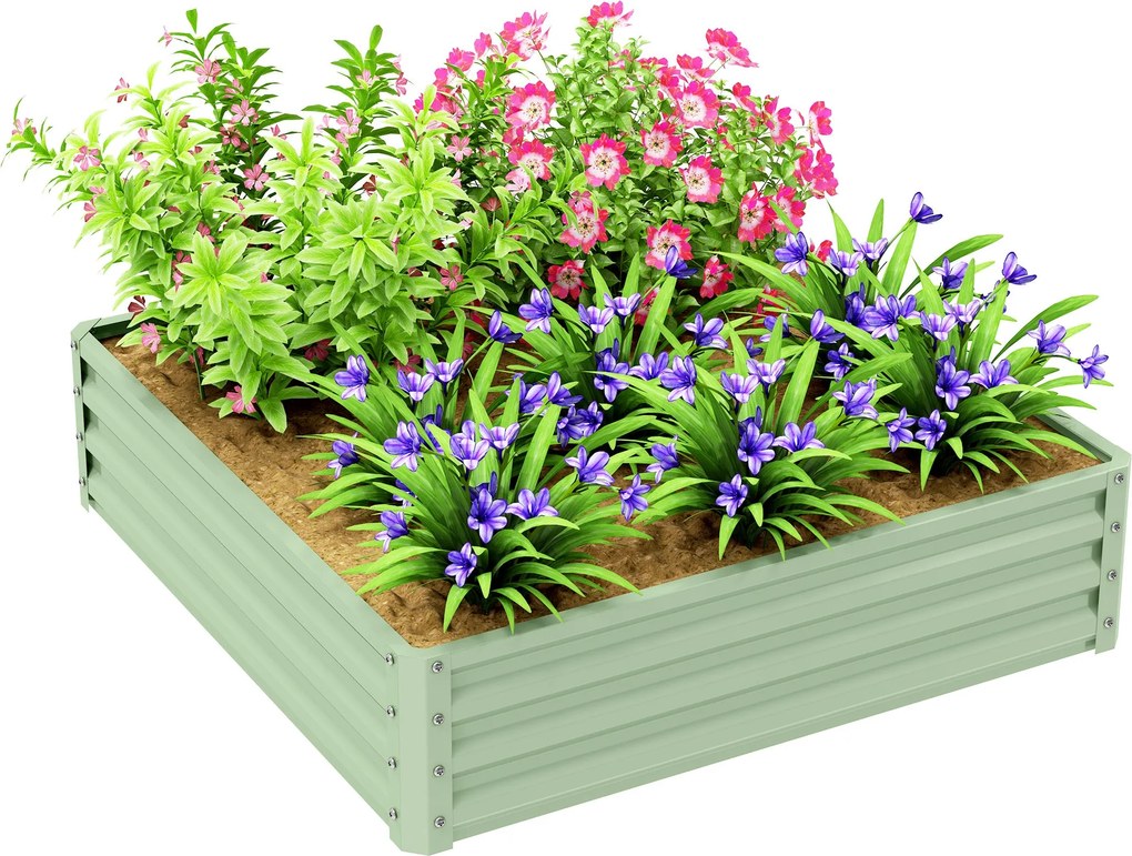 Outsunny Emelt Kertágy, Virágtartó, Zöldségágy, Ültetődoboz, Fűszerágy Kerthez, Teraszhoz, Erkélyhez, Acél, Zöld, 120 x 120 x 30 cm | Aosom