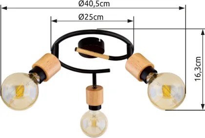 Globo 54031-3 Spotlámpa fém matt fekete váz, fa betéttel kombinálva. Ø:405, H:160, fényforrás nélkül 3xE27 40W 230V