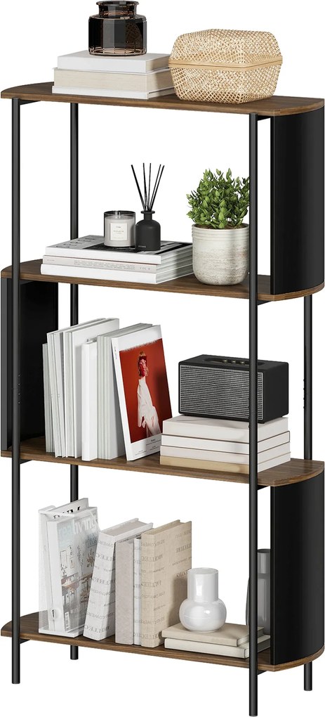 HOMCOM 4 polcos tárolópolc, ívelt oldalpanelek, ipari stílusú acél váz – 80 x 30 x 141 cm, barna | Aosom