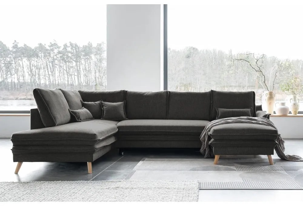 Sötétszürke kinyitható sarokkanapé (bal oldali-U alakú) Charming Charlie – Miuform