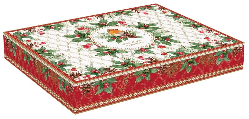 Karácsonyi porcelán ovális kínáló tál Christmas Berries