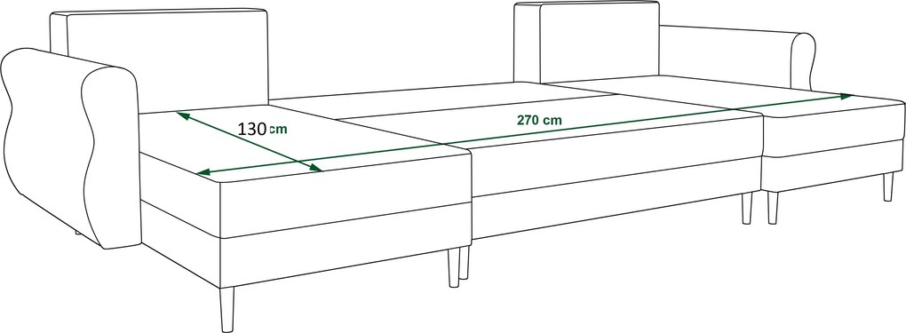 Ágyazható U alakú kanapé SILVIANO 300x140 cm, sötétzöld színű + 2 db díszpárna INGYEN