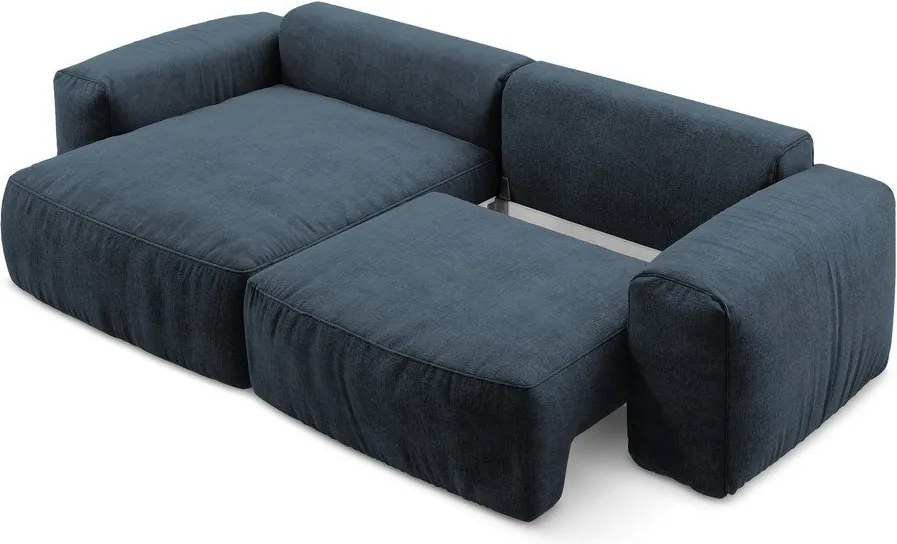 Sötétkék zsenília kinyitható sarokkanapé (bal oldali-heverő résszel) Kuki – Makamii