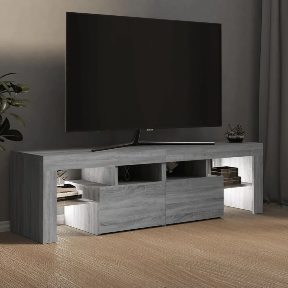 szürke sonoma színű TV-szekrény LED-világítással 140x36,5x40 cm