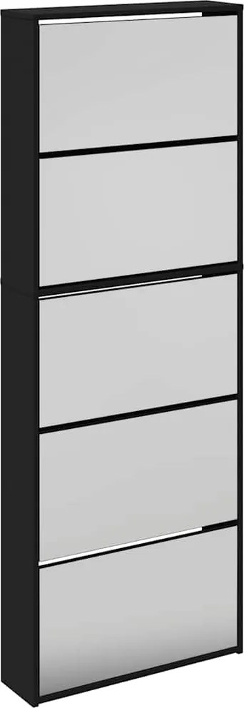 vidaXL fekete 5 szintes cipőszekrény tükörrel 63 x 17 x 169,5 cm