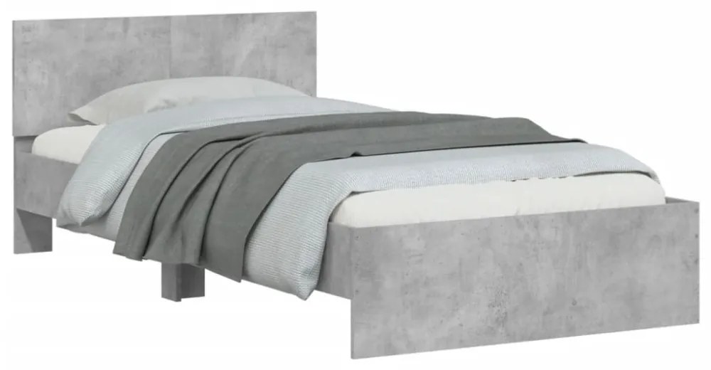 betonszürke szerelt fa ágykeret fejtámlával 100x200 cm