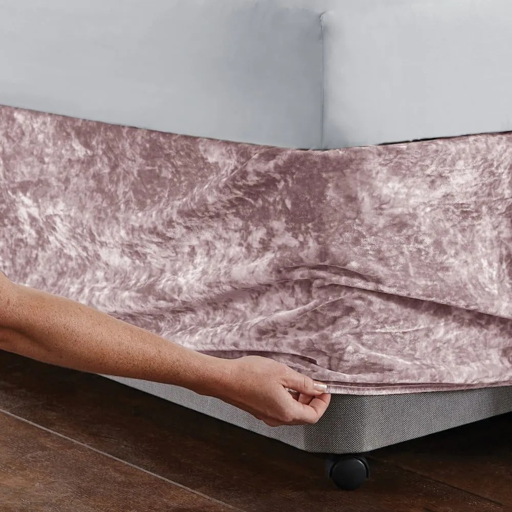 Rózsaszín gumis bársony ágykeret huzat 152x198 cm Crushed Velvet – Catherine Lansfield