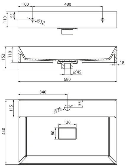 Sapho - Pultba ültethető mosdó GODIVA 68x44 cm márvány/fehér