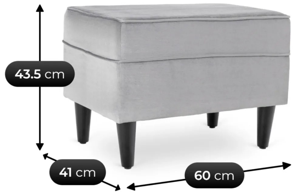 Elegáns Füles Fotel Lábtartóval Szürke Bársony Kárpittal. EVAN 2