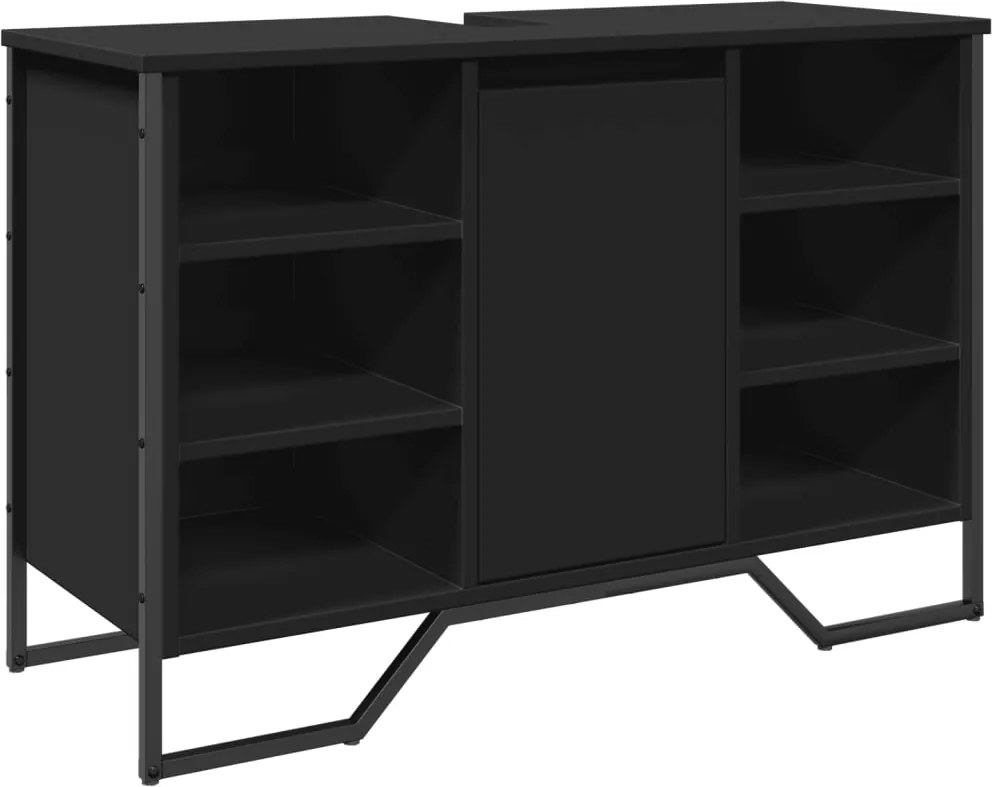 vidaXL fekete szerelt fa fürdőszobai mosdószekrény 91 x 35 x 60 cm