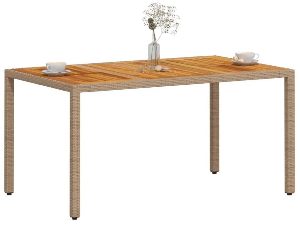 bézs polyrattan és akácfa kerti asztal 150 x 90 x 75 cm