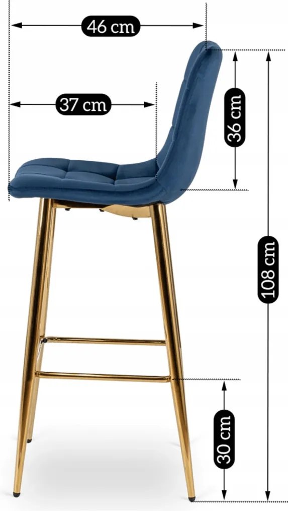 Kék Bársony Bárszék Aranyszínű Lábbal. ARIEL