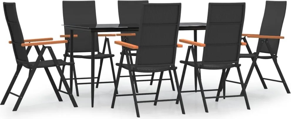 vidaXL 7 részes fekete-barna polyrattan kerti étkezőgarnitúra