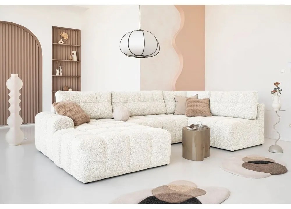 Krémszínű kinyitható tárolóhelyes moduláris sarokkanapé (jobb oldali) Lulu – Miuform