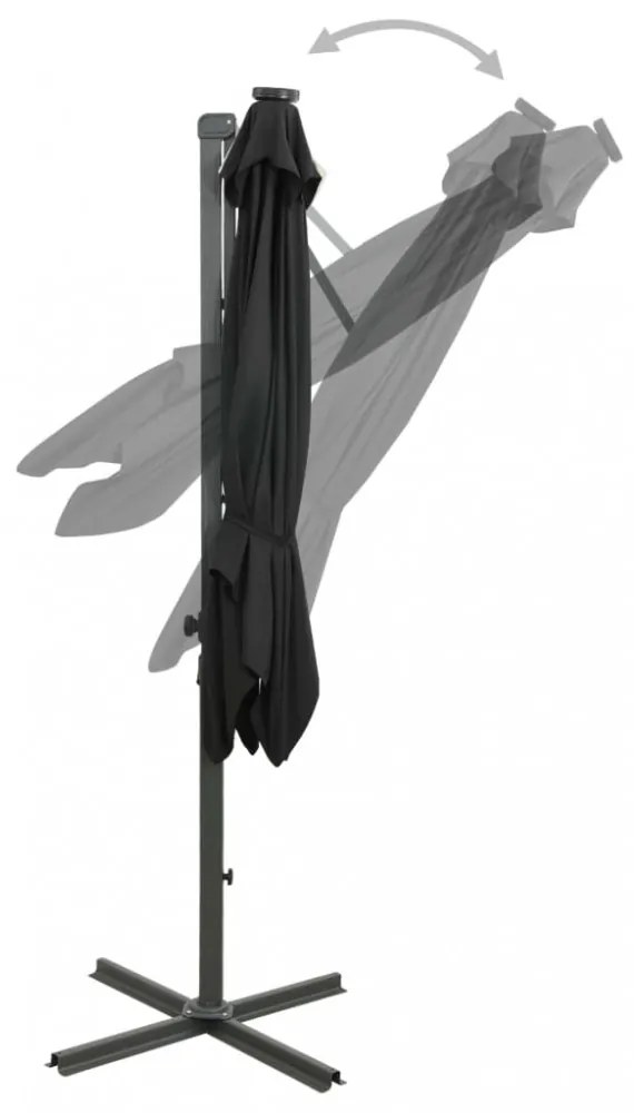 fekete konzolos napernyő rúddal és LED-fényekkel 250 cm