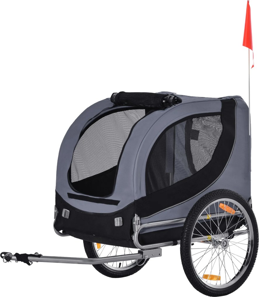 PawHut Kutya Trailer Kerékpáros Trailer Kutya Szállító Szürke+Fekete 130 x 73 x 90 cm | Aosom
